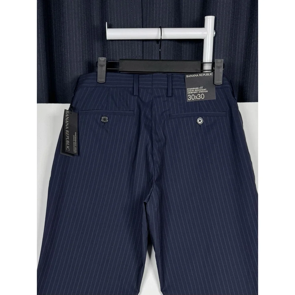 New Banana Republic Navy Pinstripe Standard Fit Performance Wool Pants 30x30